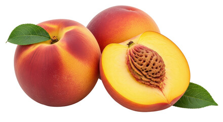 Isolated Fresh Peaches Cut in Half