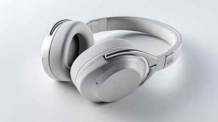 Minimalist matte silver wireless headphones on pure white seamless background under professional studio lighting, high-end tech product photography concept