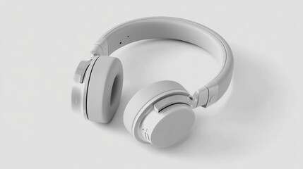 Minimalist matte silver wireless headphones on pure white seamless background under professional studio lighting, high-end tech product photography concept