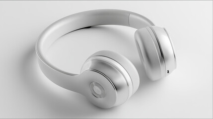 Minimalist matte silver wireless headphones on pure white seamless background under professional studio lighting, high-end tech product photography concept