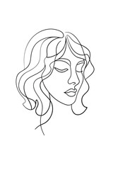 Minimalist continuous line drawing a woman's profile with wavy hair face