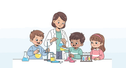 Children and Teacher Engaging in Science Experiment at School Laboratory - Educational Concept