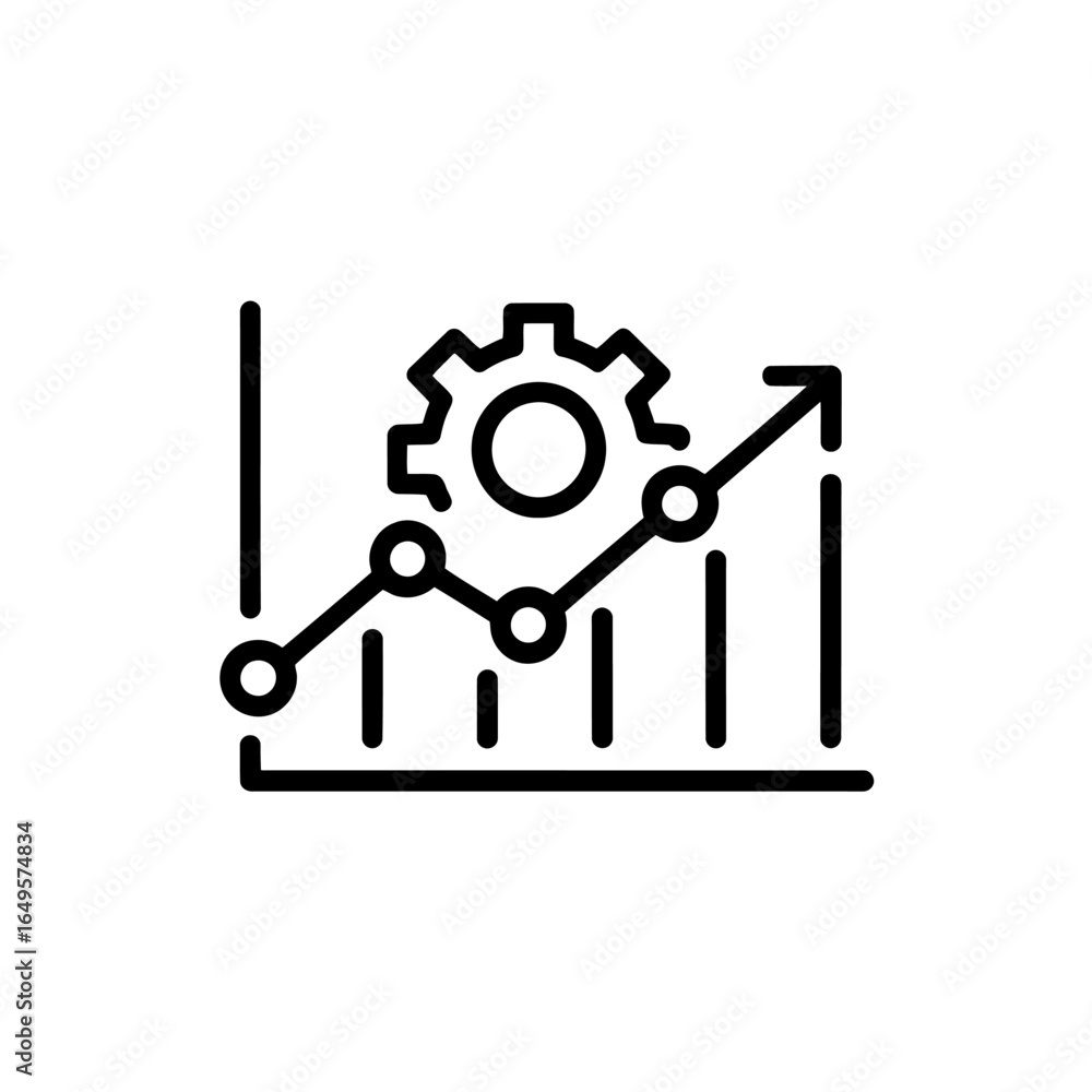 Poster data analysis and business growth chart with gear, visualizing progress and strategic management