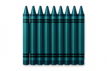 Teal crayons lined up precisely on clear surface, highlighting vibrant color potential for creative design and illustration work
