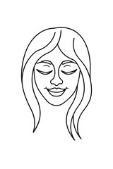 Minimalist single line drawing a woman's face with closed eyes a smile female