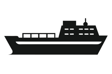 Obraz premium Simple black silhouette of a ferry boat cruising on the water
