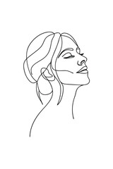Minimalist single line drawing a woman's profile with closed eyes face head 1