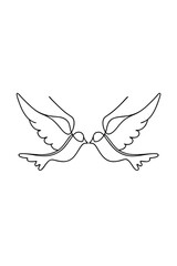 Minimalist single line drawing two birds facing each other with wings spread animal