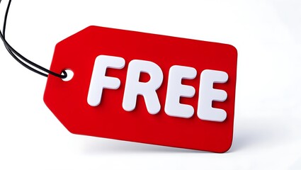 Close up of a red tag with the word free in white bold letters