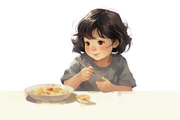 PNG Child eating dish food.