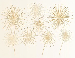 Obraz premium Golden Fireworks Exploding on a White Background for Festive Celebrations Design