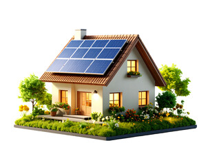 Sustainable Energy Mini House with Solar Panels and Plants PNG