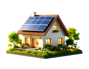 Sustainable Energy Mini House with Solar Panels and Plants PNG
