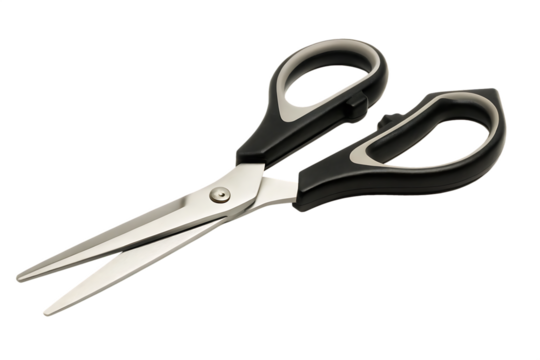Ergonomic sewing scissors isolated on a transparent background