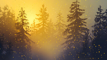 Obraz premium Enchanting forest at dusk with glowing fireflies dancing among the trees in a magical atmosphere