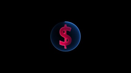 Glowing Neon Dollar Icon Isolated on Black Background. HD Video Motion Graphic Animation. Abstract neon Dollar icon conceptual business animation .Money cash, digital currency market, USDT, bank. - Powered by Adobe