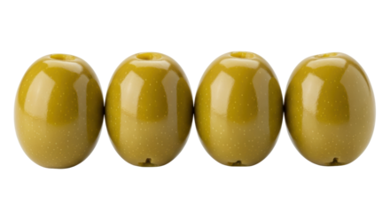 Isolated Four Green Olives in a Row