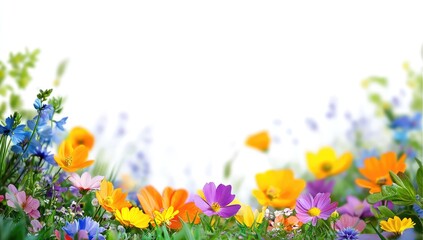 Vibrant floral border against a white background