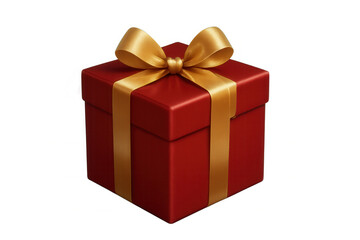 Obraz premium Red gift box tied with golden ribbon, sitting on clear surface, highlighting festive packaging for holiday celebrations or special events