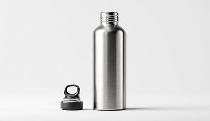 Stainless steel water bottle,  isolated on white