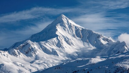 Obraz premium Majestic snow-capped mountain peak under a vibrant blue sky (1)