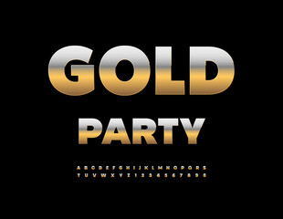 Vector Elite invitation Gold Party. Chic Modern Gold Font. Trendy Alphabet Letters and Numbers set.