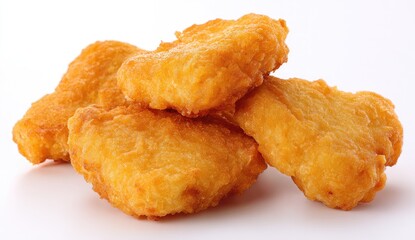 Golden-brown, crispy fried chicken pieces stacked