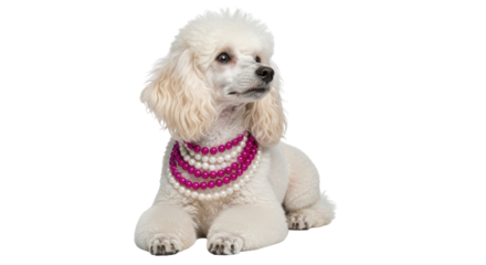 Isolated Poodle With Pearl Necklace