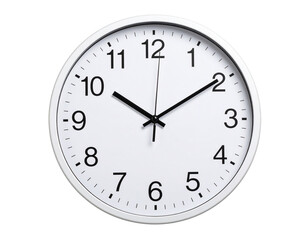 White Minimalist Round Wall Clock Isolated on Transparent Background PNG
