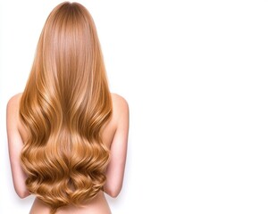 Fototapeta premium A woman from the back with long, flowing, reddish-blonde hair.