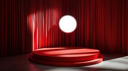 Red Stage with Round Light in Minimalist Setting