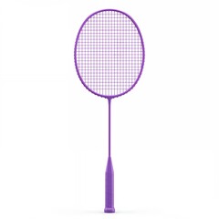 Purple violet badminton racket with professional mesh stringing isolated on white background for sports equipment catalogs and retail marketing