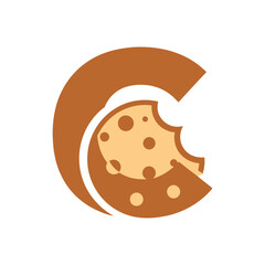 Stylized letter C with a bite taken out of a cookie.