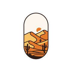 Desert Landscape Silhouette with Cacti and Sunset.