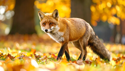Autumn fox in park