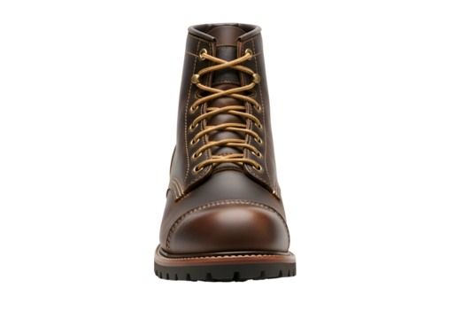 Brown Leather Work Boot with Laces Front View.