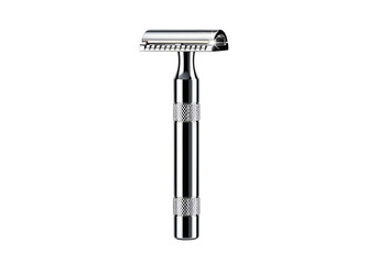 Classic Chrome Safety Razor with Textured Handle Detail.