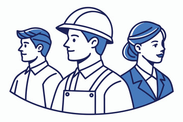 Three Professionals in Blue and White Illustration people team