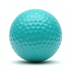 Turquoise cyan golf ball with classic dimple pattern texture isolated on white background for sports recreation and professional tournament equipment
