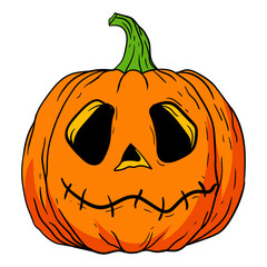 Handdrawn Spooky Pumpkin Jack O'Lantern Illustration for Halloween Celebration