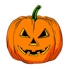 Handdrawn Spooky Pumpkin Jack O'Lantern Illustration for Halloween Celebration