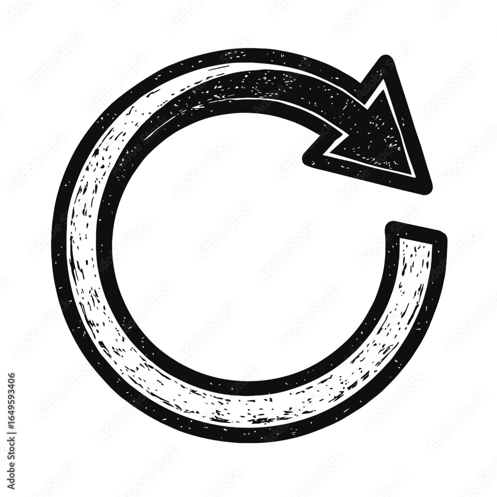 Poster distressed refresh symbol vector - grunge black and white icon for reloading and circular process