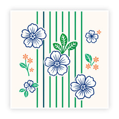 Vintage Floral Pattern with Elegant Vertical Stripes Background