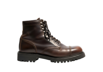 Brown Leather Ankle Boot with Black Laces and Lug Sole.