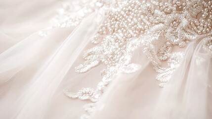Macro: Intricate beading and sequins on a bridal veil, isolated on a pure white background, delicate, luxurious