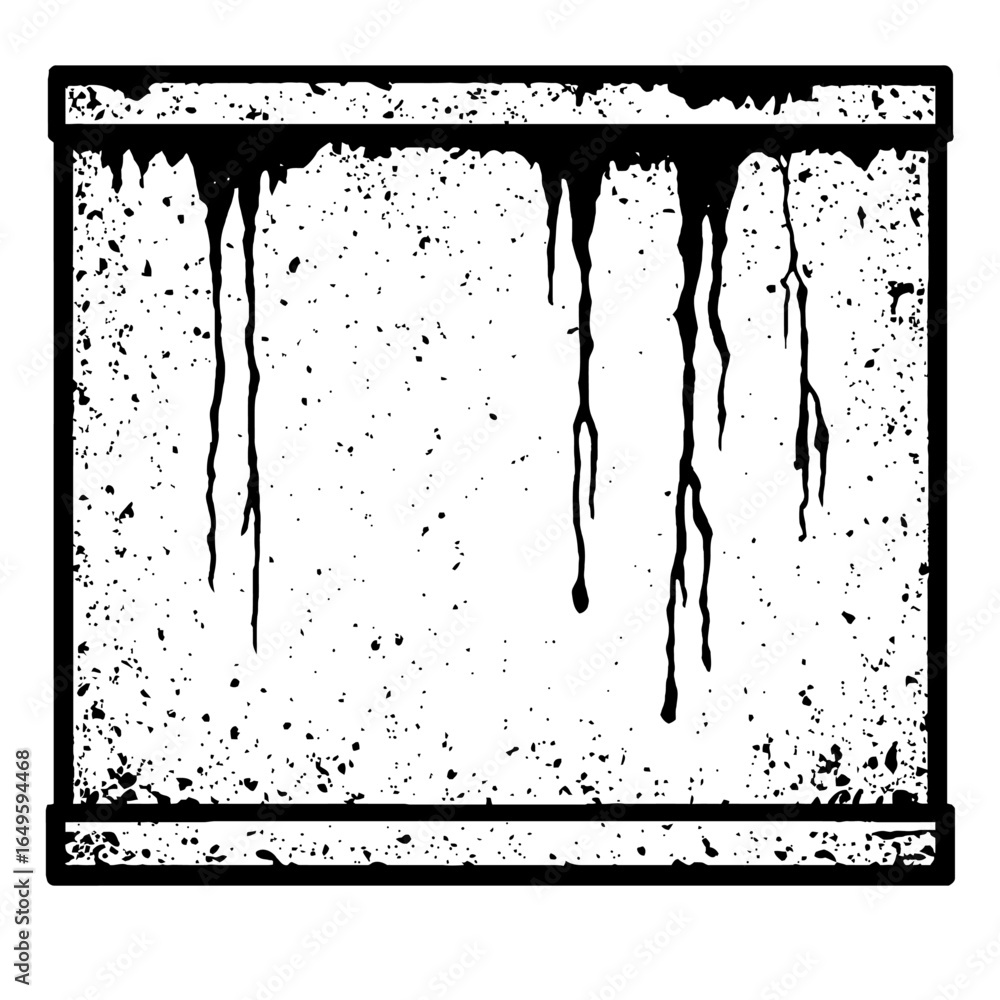 Poster grungy rectangular frame with heavy paint drips - distressed vector graphic