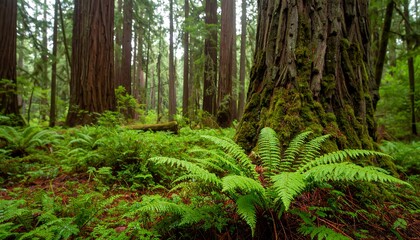 Lush forest floor with ferns and giants