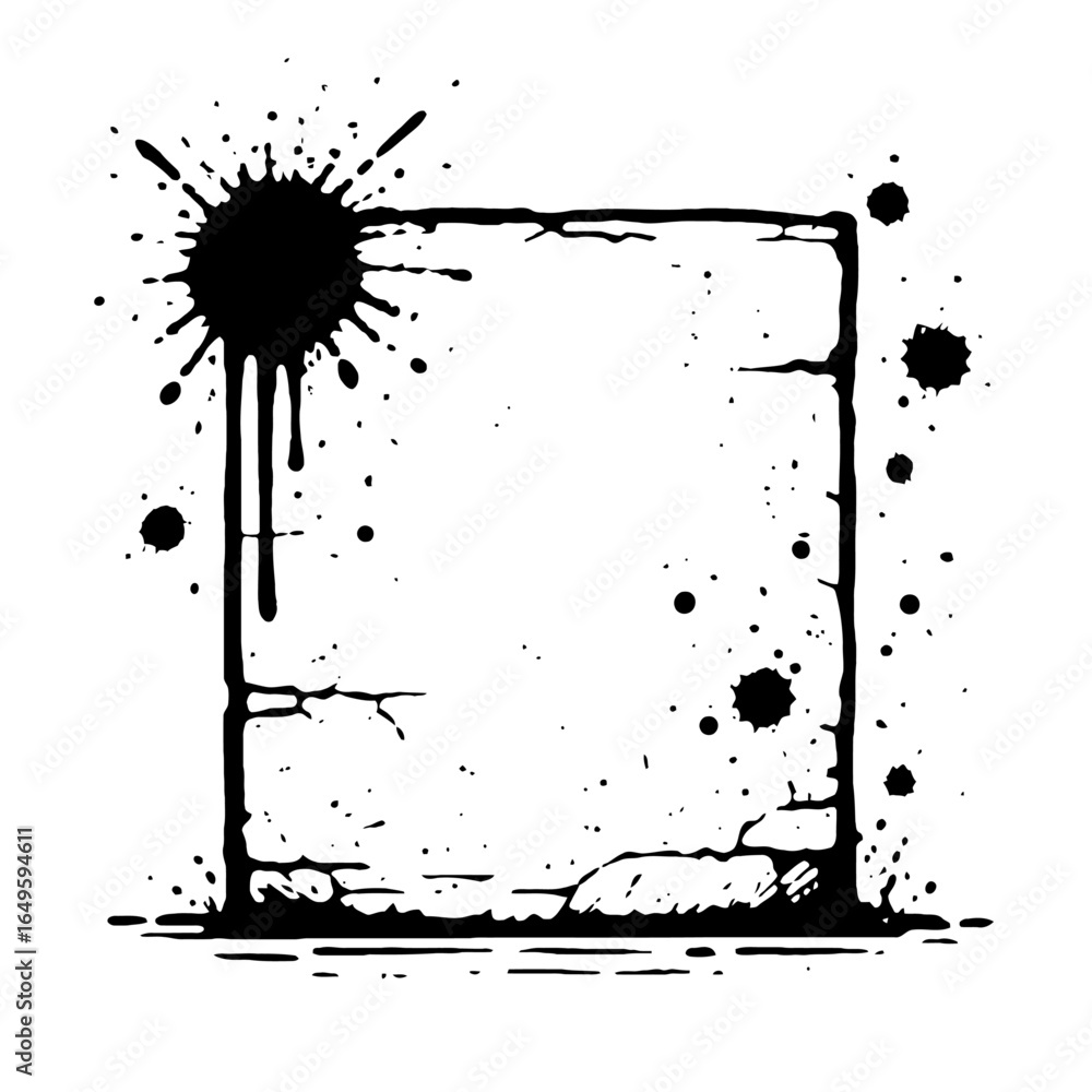 Poster grungy border with paint splatter - distressed frame vector graphic