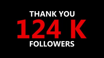 Thank you 124 K followers. 124,000 followers realistic sign on the brick wall animation. confetti party effects, social media milestone motion graphics animation