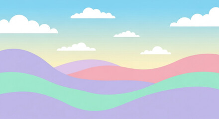 Pastel landscape background with rolling hills and fluffy clouds vector design illustration for wallpaper art 100